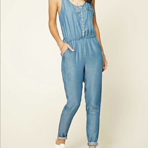 Button denim jumpsuit